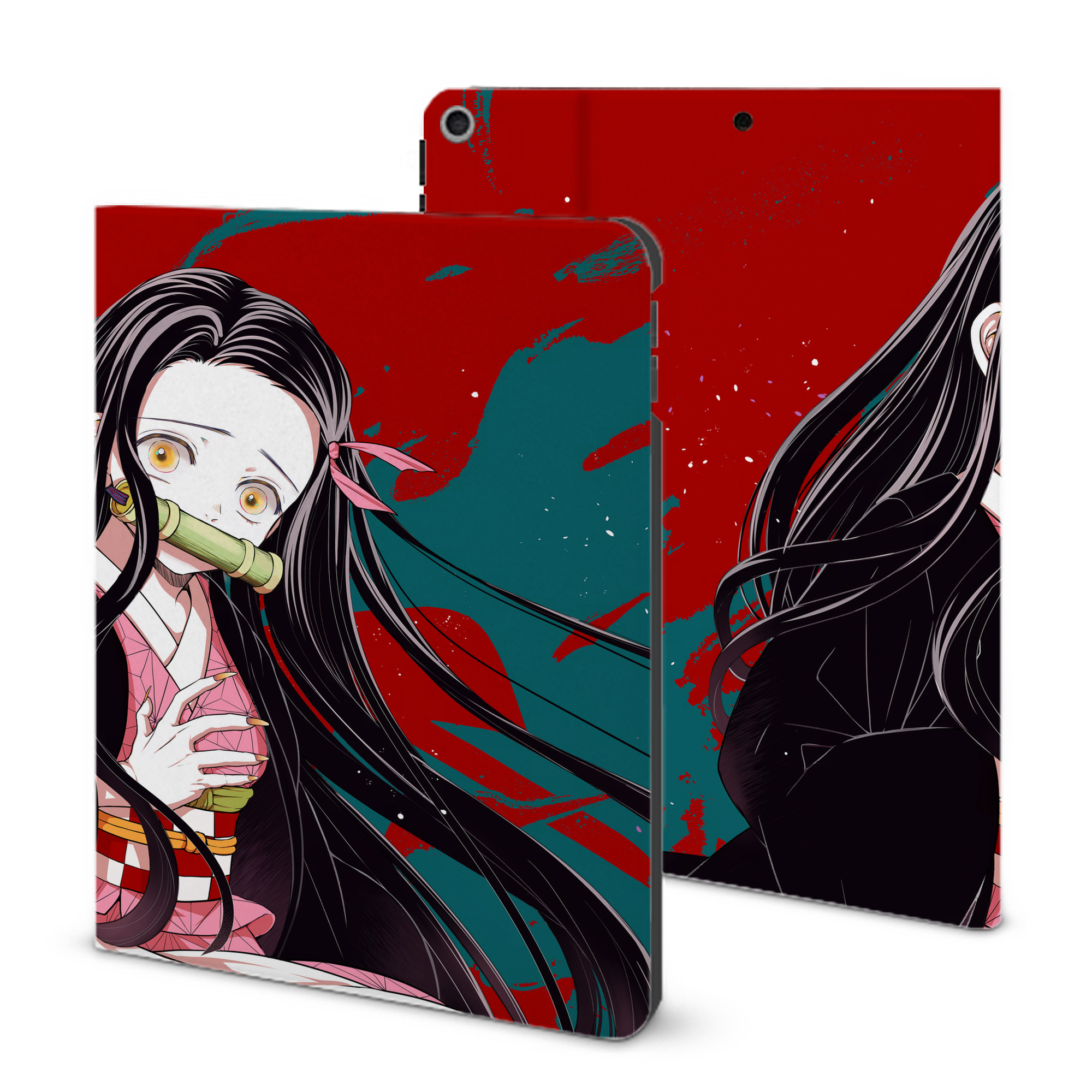（画像用） 鬼滅の刃（きめつのやいば）竈門 禰󠄀豆子／かまど ねずこ Kamado Nezuko IPad ケース ブック型 PUレザー TPU 耐衝撃 軽量 薄型 ペン収納なし 全面保護 IPad 各モデル対応